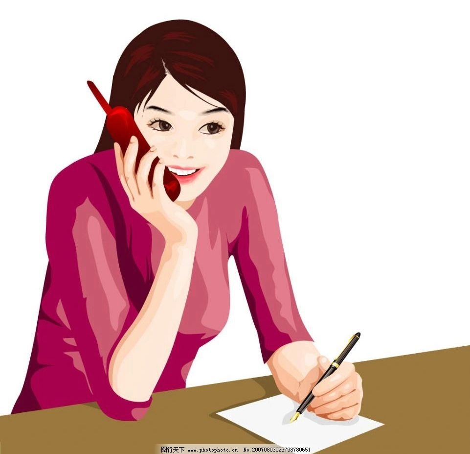 拿着电话筒的美女矢量图|拿着电话筒的美女矢量图